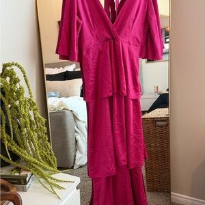 Vibrant Pink Satin Maxi Dress